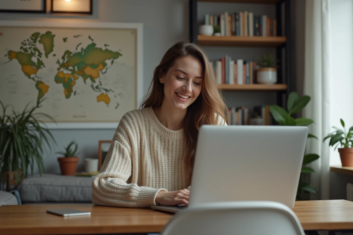 Jeune femme concentrée sur son ordinateur dans un bureau moderne