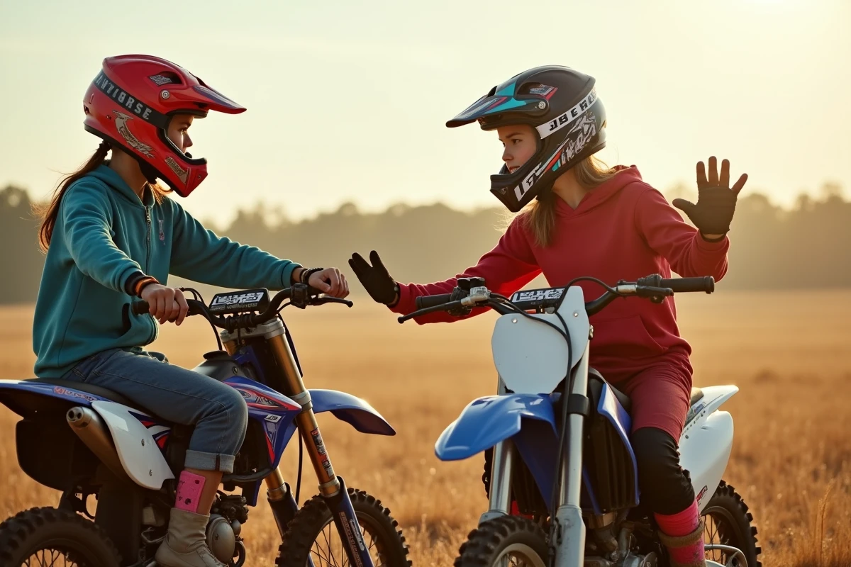 Deux adolescents discutant à côté de leurs motos tout-terrain