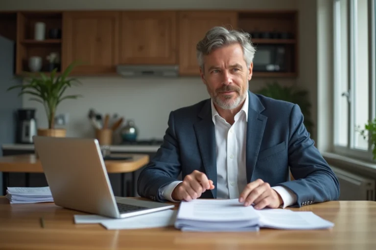 Proprietaire en blazer examine des documents de location